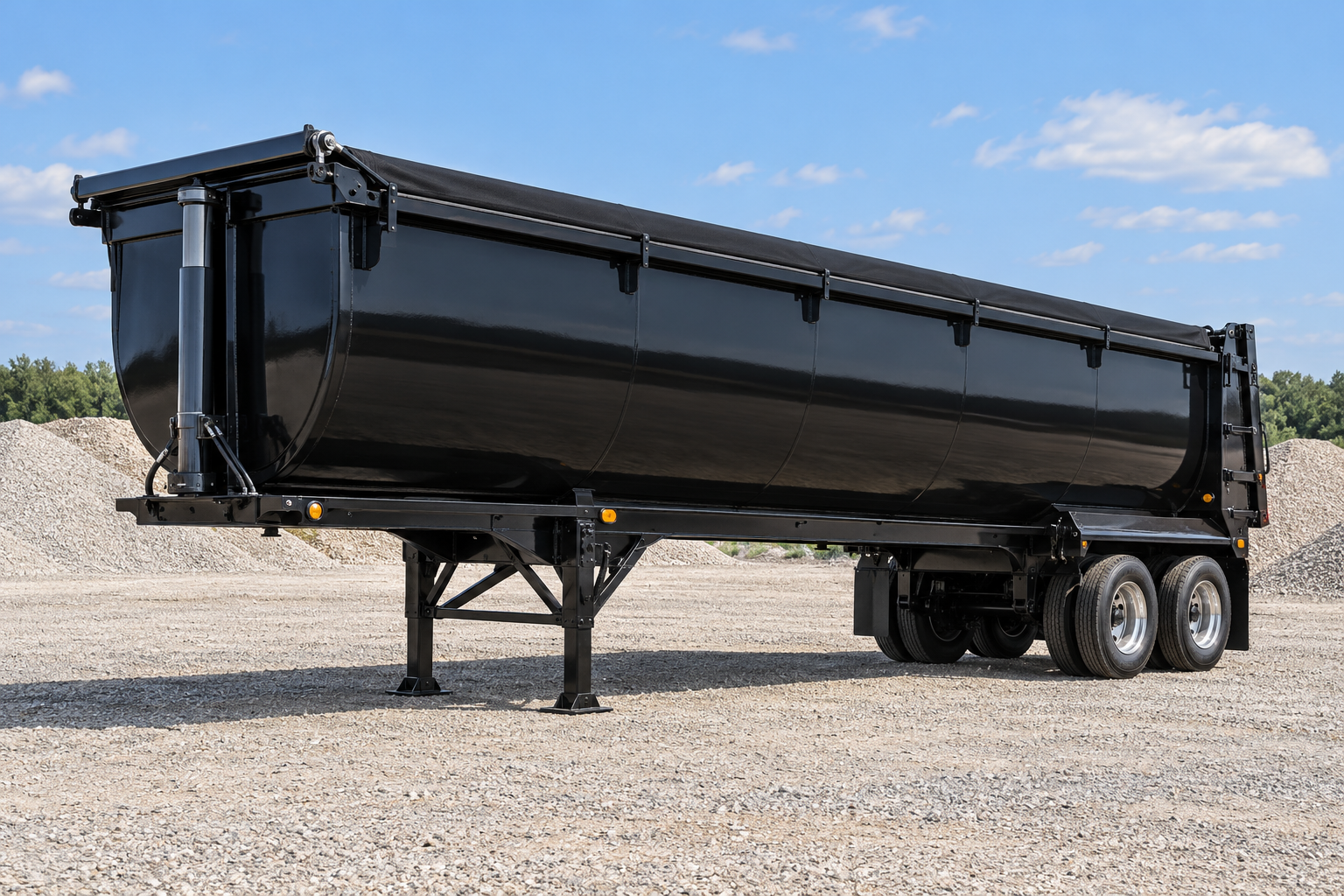 Illustrative rendering of a black Brazos Pit Viper steel round-bottom semitrailer